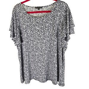 Adrianna Papell 3X Floral Print Flutter Sleeve Top Blouse Plus Size